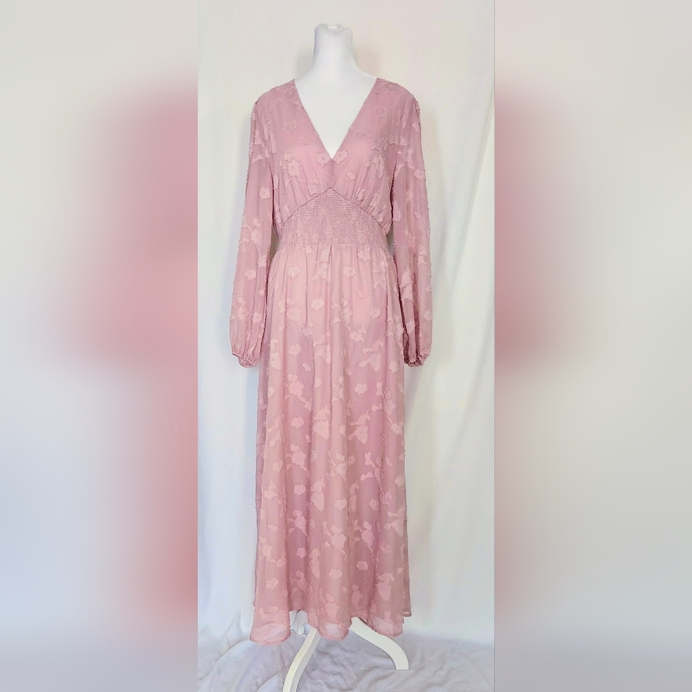 Simplee V Neck Formal Maxi Dress Medium Pink NWT